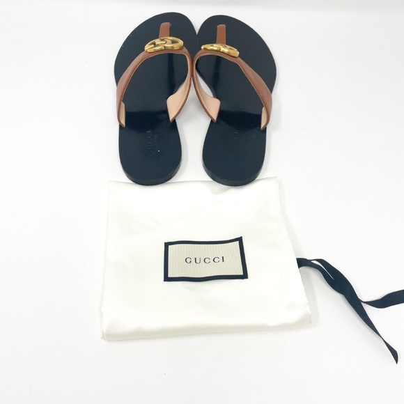 GUCCI Marmont Leather Thong Sandal with Double G EU 36.5 Brown - Picture 5 of 8